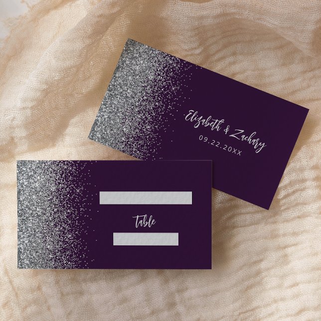 Carte De Placement Mariage Paillettes Argent Violet Moderne (Créateur téléchargé)
