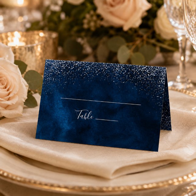 Carte De Placement Mariage Paillettes Bleu Marine Argent (Créateur téléchargé)