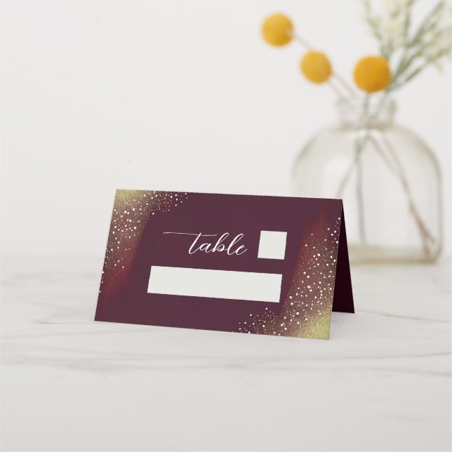 Carte De Placement Mariage Paillettes Bourgogne et Or (Devant)
