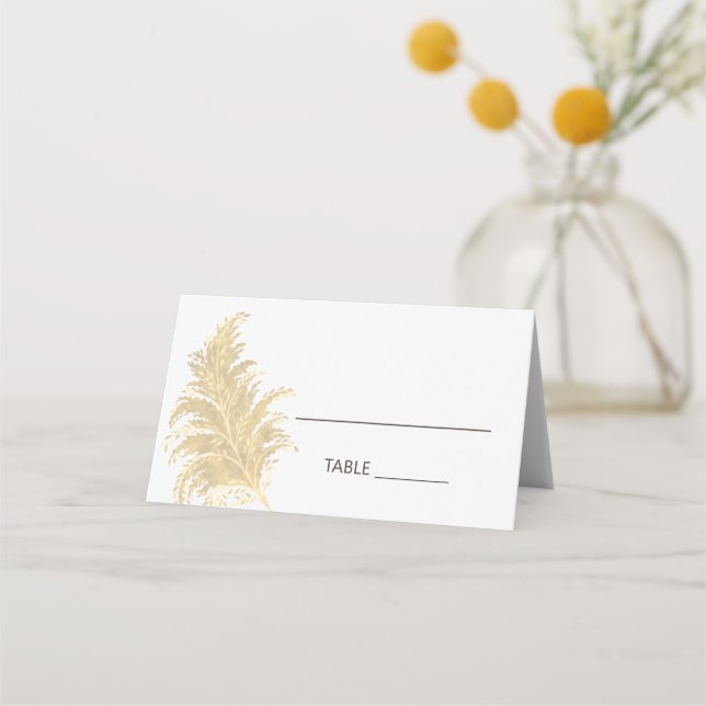 Carte De Placement Mariage Pampas Tan Grass Sur Blanc Boho Été (Devant)