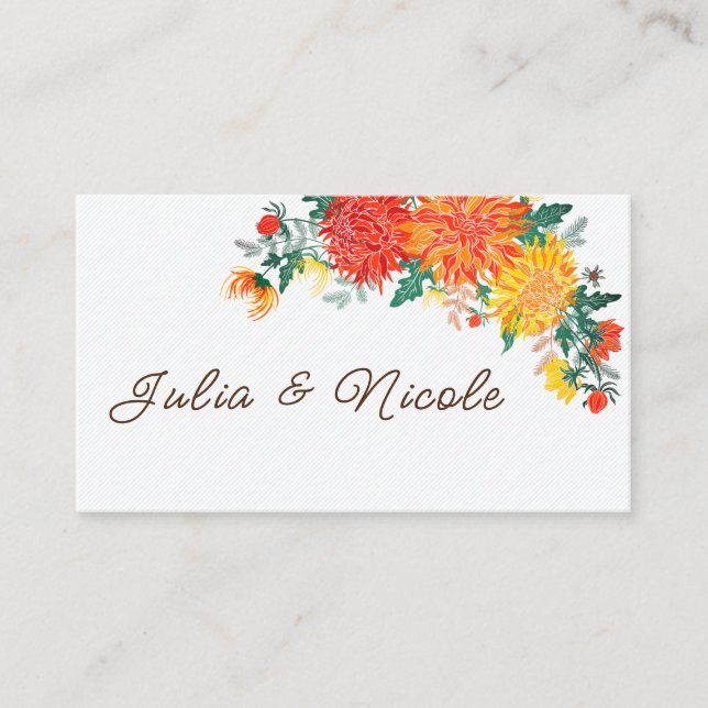 Carte De Placement Mariage Pastel Orange Yellow Spring Dahlia Fleurs (Devant)