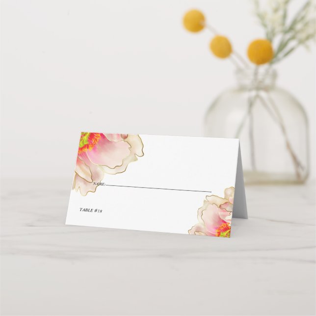 Carte De Placement Mariage | Peony Rose de corail exotique (Devant)