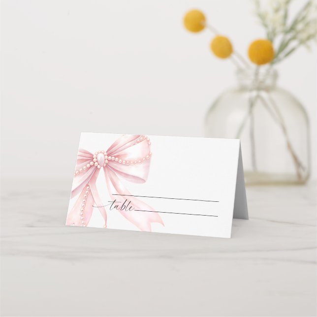 Carte De Placement Mariage Perles et Ruban Rose  (Devant)