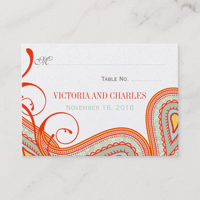 Carte De Placement Mariage Persimmon Orange Taupe de Monnaie rose mod (Devant)