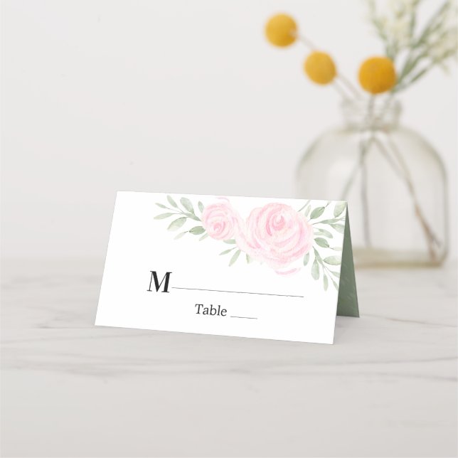 Carte De Placement Mariage personnalisé Roses d'aquarelle rose pâle (Devant)