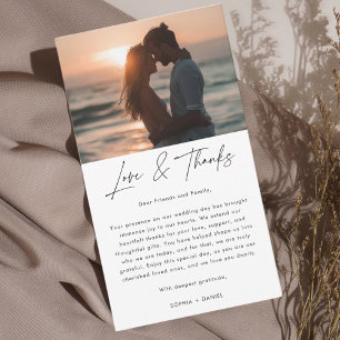 Carte De Placement Mariage photo de plage Modern Script Love & Thanks
