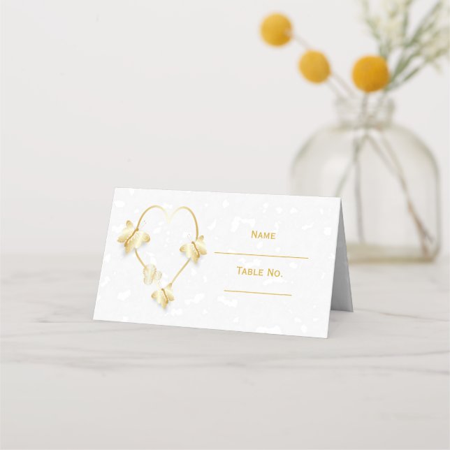 Carte De Placement Mariage Place Partir Gold Heart Papillons (Devant)