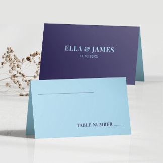 Carte De Placement Mariage plié bleu minimaliste moderne Numéro de ta
