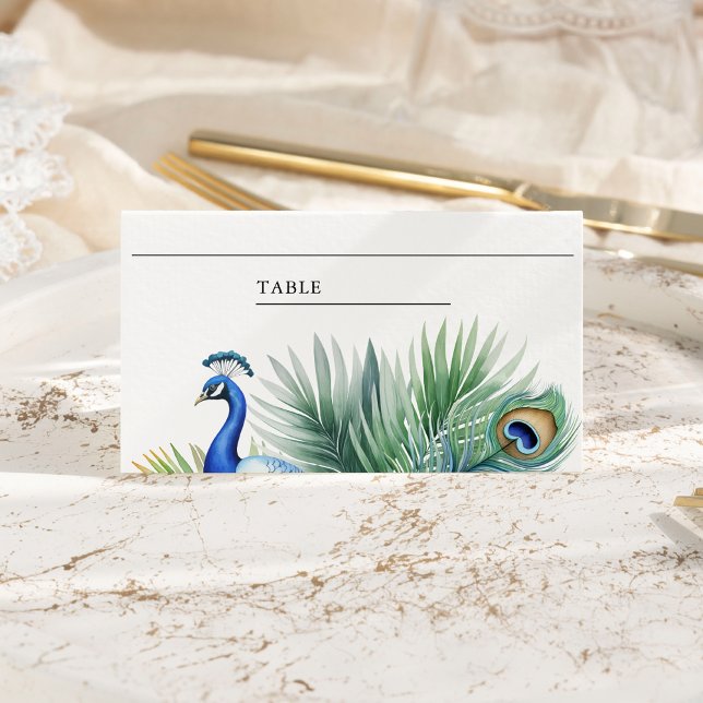 Carte De Placement Mariage Plume de Paon Indien Tropical (Créateur téléchargé)