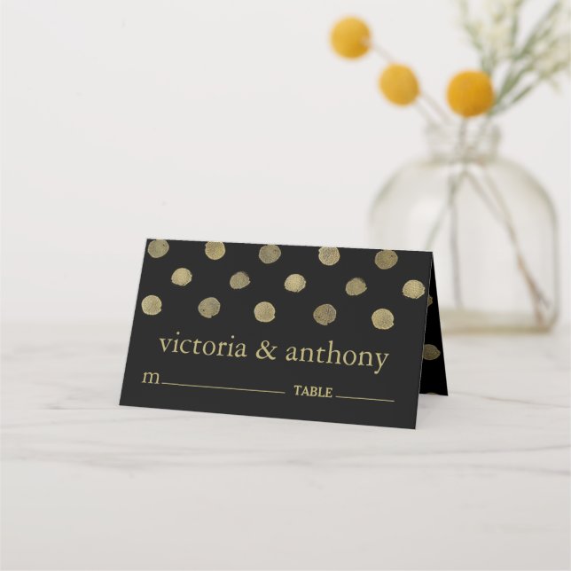 Carte De Placement Mariage Pois moderne Black & Gold (Devant)
