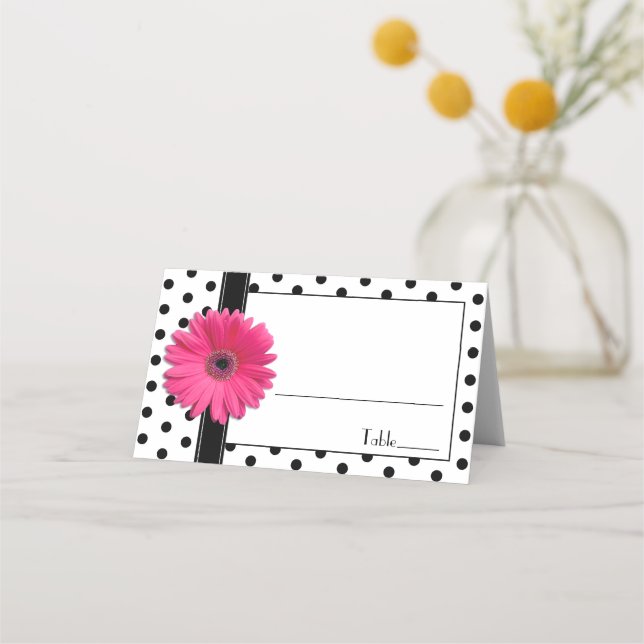 Carte De Placement Mariage Pois noir blanc rose (Devant)