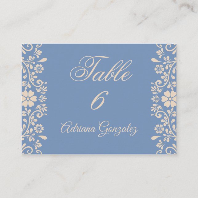 Carte De Placement Mariage Poussiéreux Bleu Floral  (Devant)
