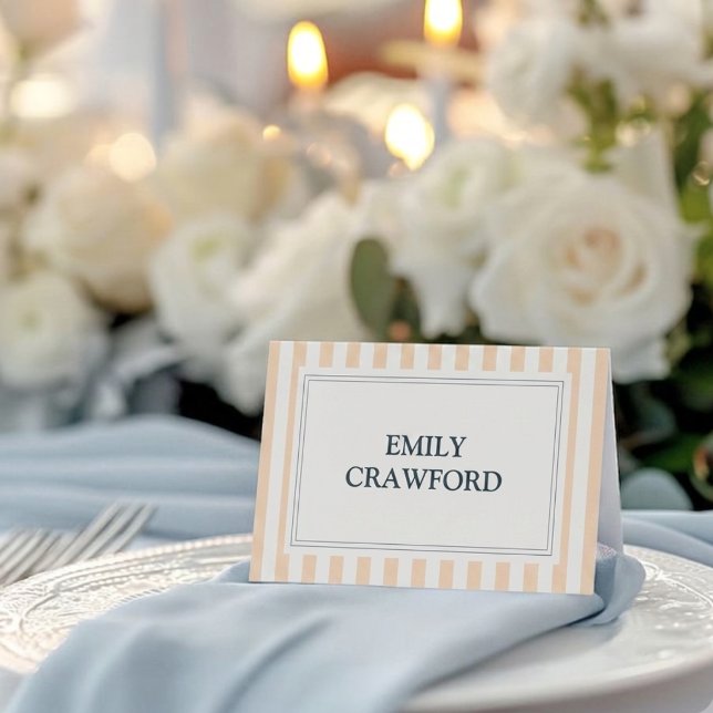 Carte De Placement Mariage rayé pêche et crème  (Créateur téléchargé)