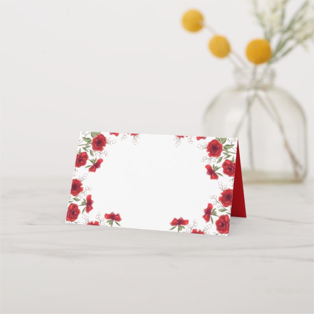 Carte De Placement Mariage Romantique Rose Rouge (Devant)