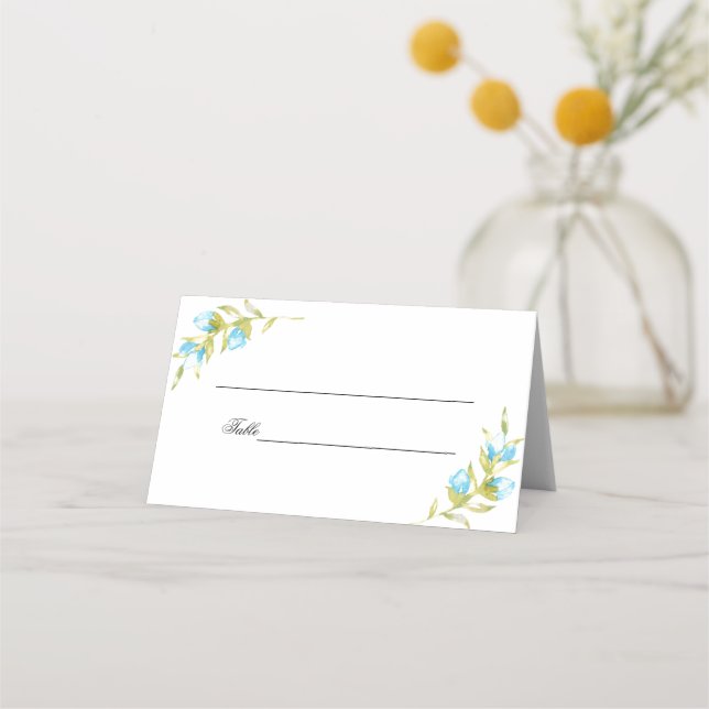 Carte De Placement Mariage Rose bleu couleur eau (Devant)