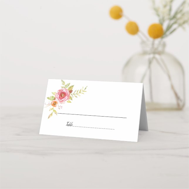 Carte De Placement Mariage rose d'aquarelle (Devant)