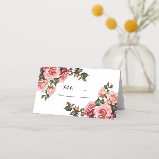 Carte De Placement Mariage rose et rouge foncé moody (Devant)