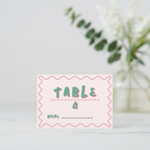 Carte De Placement Mariage rose et vert ondulé