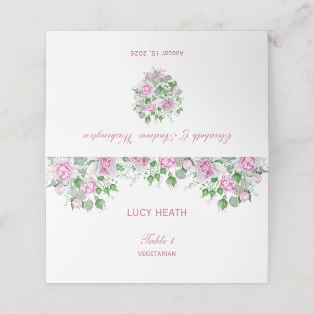 Carte De Placement Mariage Rose romantique rose (Extérieur déplié)