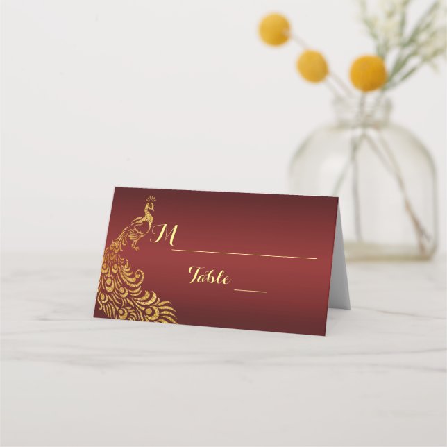 Carte De Placement Mariage Royal Burgundy Gold Peacock (Devant)
