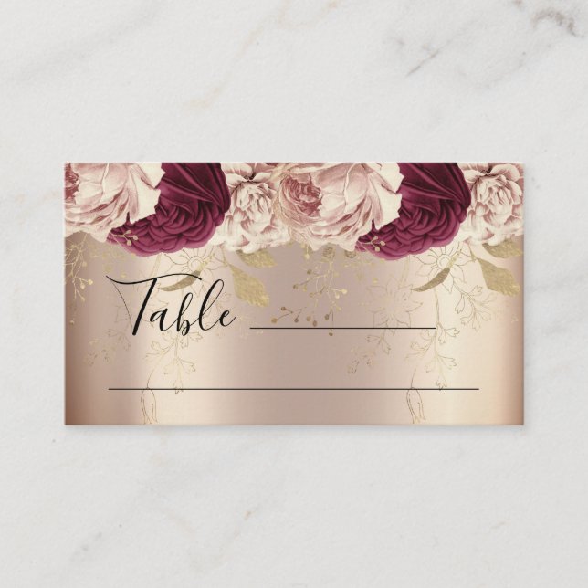 Carte De Placement Mariage RSVP  de la marée Rose floral Marsala (Devant)
