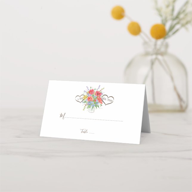 Carte De Placement Mariage Rustique Aquarelle Fleurs sauvages (Devant)