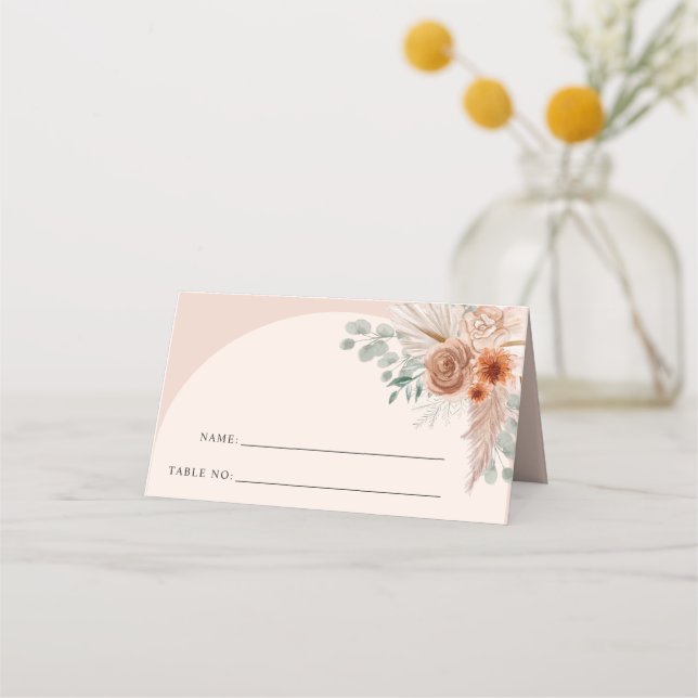 Carte De Placement Mariage rustique Boho Terracotta Pampas (Devant)