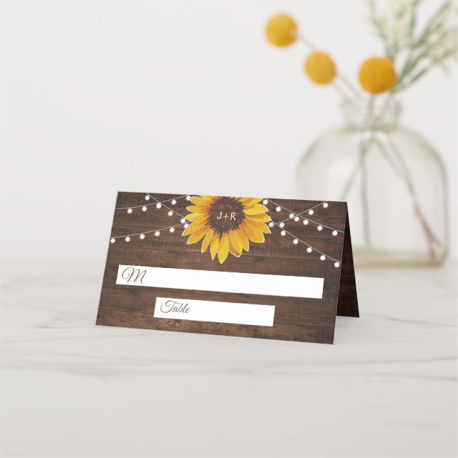 Carte De Placement Mariage Rustique de chaîne de tournesol (Devant)
