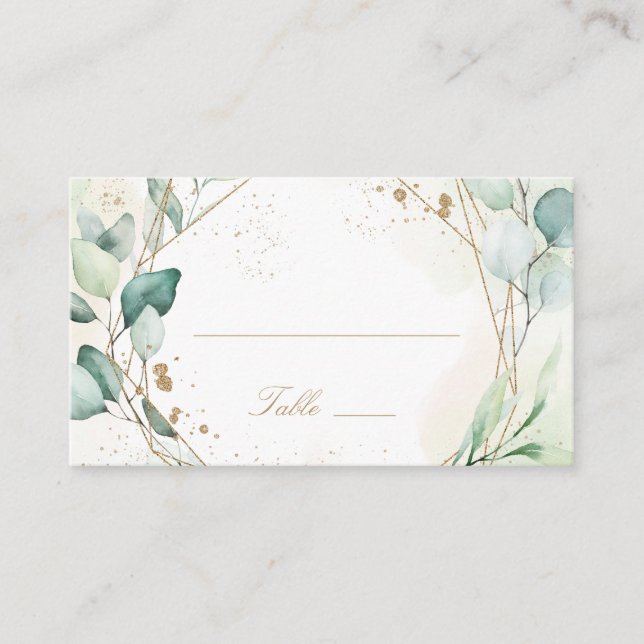 Carte De Placement Mariage rustique géométrique doré avec verdure d'e (Devant)