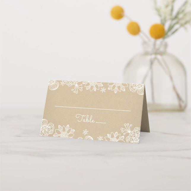 Carte De Placement Mariage Rustique Kraft et Dentelle Florale Monogra (Devant)