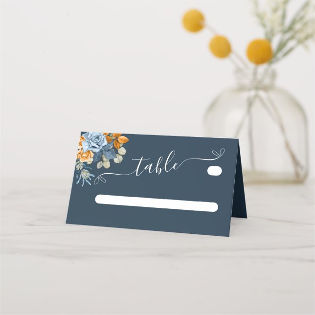 Carte De Placement Mariage Rustique Orange Terre Cuite Bleu Marine Ro (Devant)
