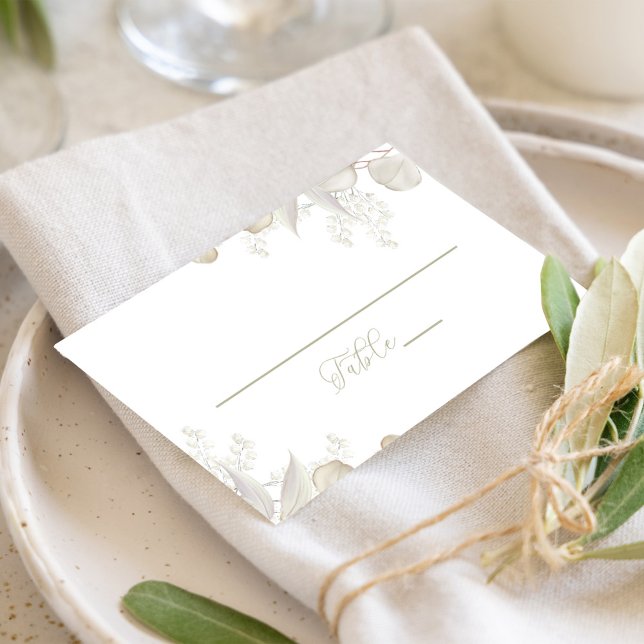 Carte De Placement Mariage Sage Green Greenery Réception Siège (Sage green foliage calligraphy script table number card.)