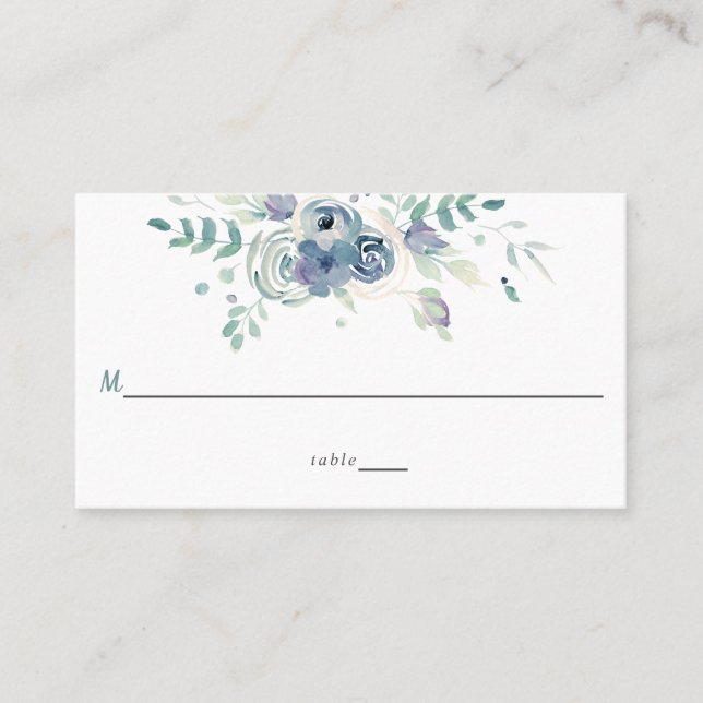 Carte De Placement Mariage simple Aquarelle violet bleu gris (Devant)