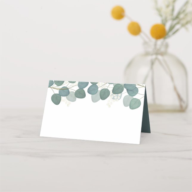 Carte De Placement Mariage Simple Élégant Vert Eucalyptus feuilles (Devant)