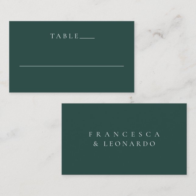 Carte De Placement Mariage Simple Émeraude Classique (Devant / Derrière)