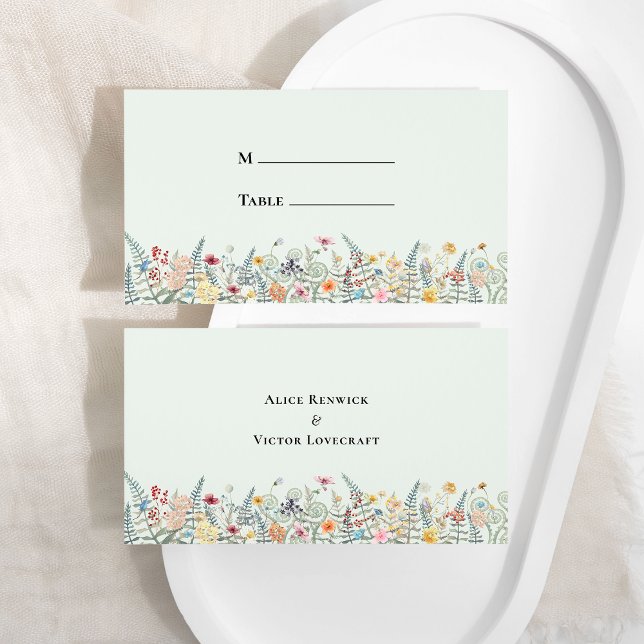 Carte De Placement Mariage Simple Fougère aux Fleurs Sauvages Simples (Créateur téléchargé)