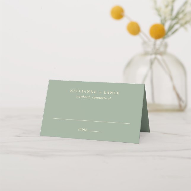 Carte De Placement Mariage Simple Vert Sauge Moderne (Devant)