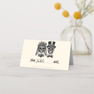 Carte De Placement Mariage squelette vintage noir et or crème 