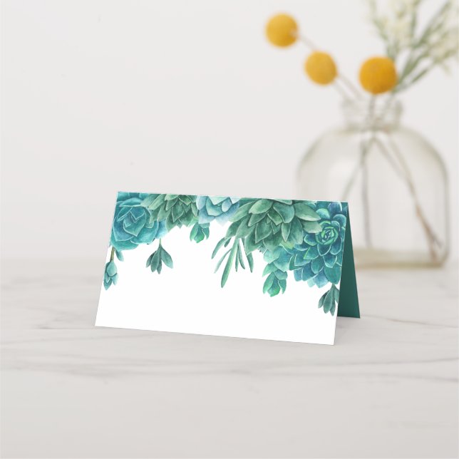 Carte De Placement Mariage succulent. Cactus bleu à l'aquarelle. Cact (Devant)
