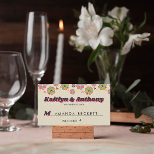 Carte De Placement Mariage Super rétro de la puissance 70