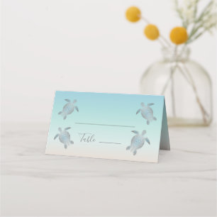 Carte De Placement Mariage sur la plage aux tortues marines argentées