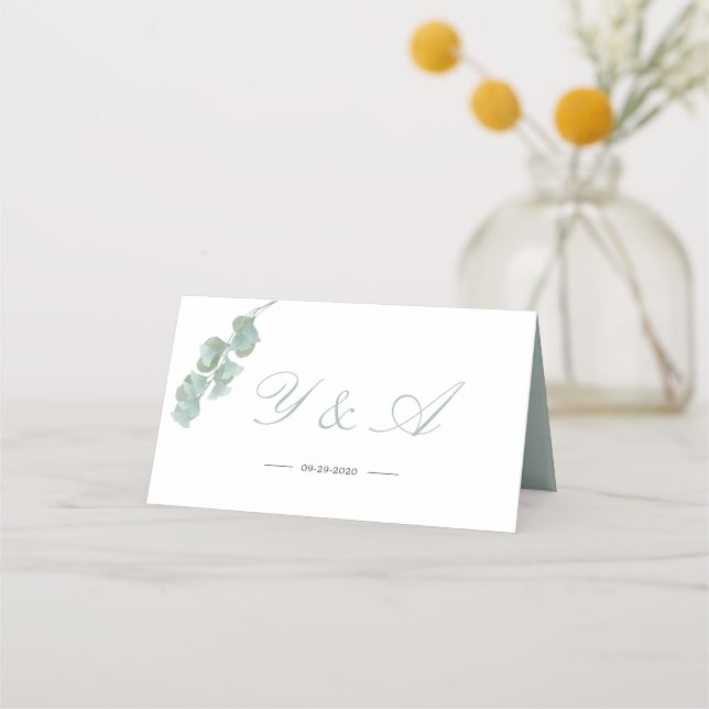 Carte De Placement Mariage Table Green Eucalyptus Marbre Élégant (Dos)
