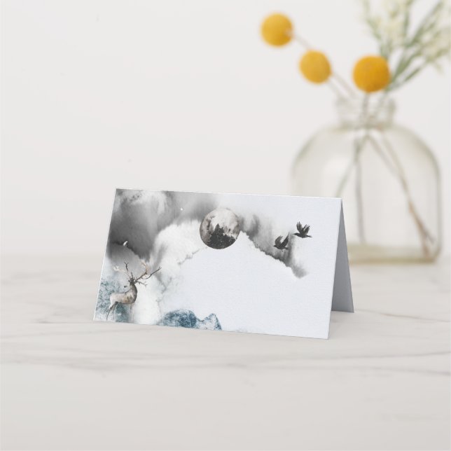 Carte De Placement Mariage Table Place Carte d'escorte Forêt Lune (Devant)