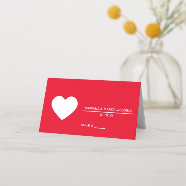 Carte De Placement Mariage Table Rouge Blanc Cœur (Devant)