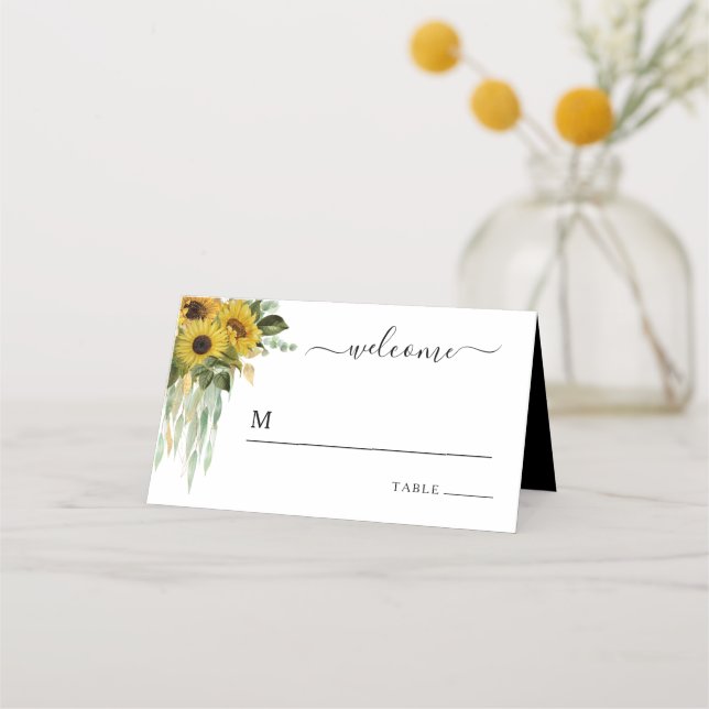 Carte De Placement Mariage Tournesol Noir Et Blanc Moderne (Devant)