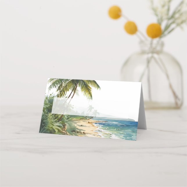 Carte De Placement Mariage tropical de plage à l'aquarelle (Devant)