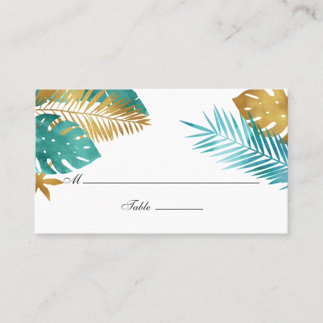 Carte De Placement Mariage turquoise et Gold Tropical (Devant)