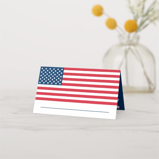 Carte De Placement Mariage USA Drapeau Américain Rouge Blanc Bleu (Devant)