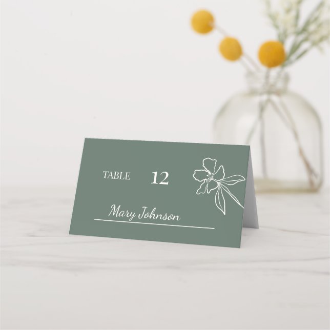 Carte De Placement Mariage végétal minimal vert de la forêt (Devant)