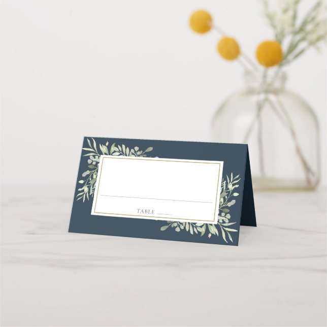 Carte De Placement Mariage verdure aquarelle bleu eau profonde  (Devant)